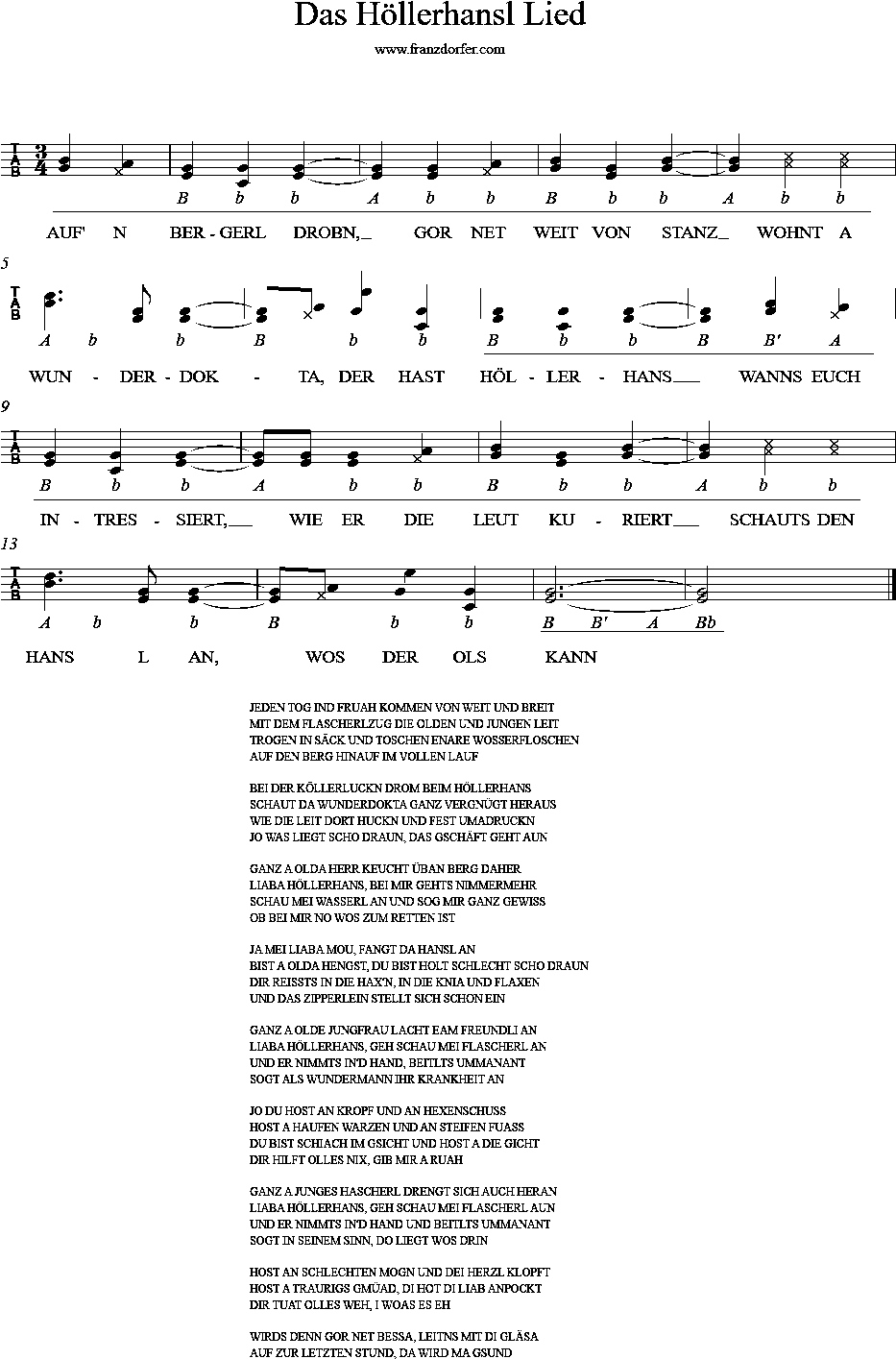 Das Höllerhansl Lied-Terzen - Steirische Harmonika Das Höllerhansl Lied in Terzen - Griffschrift